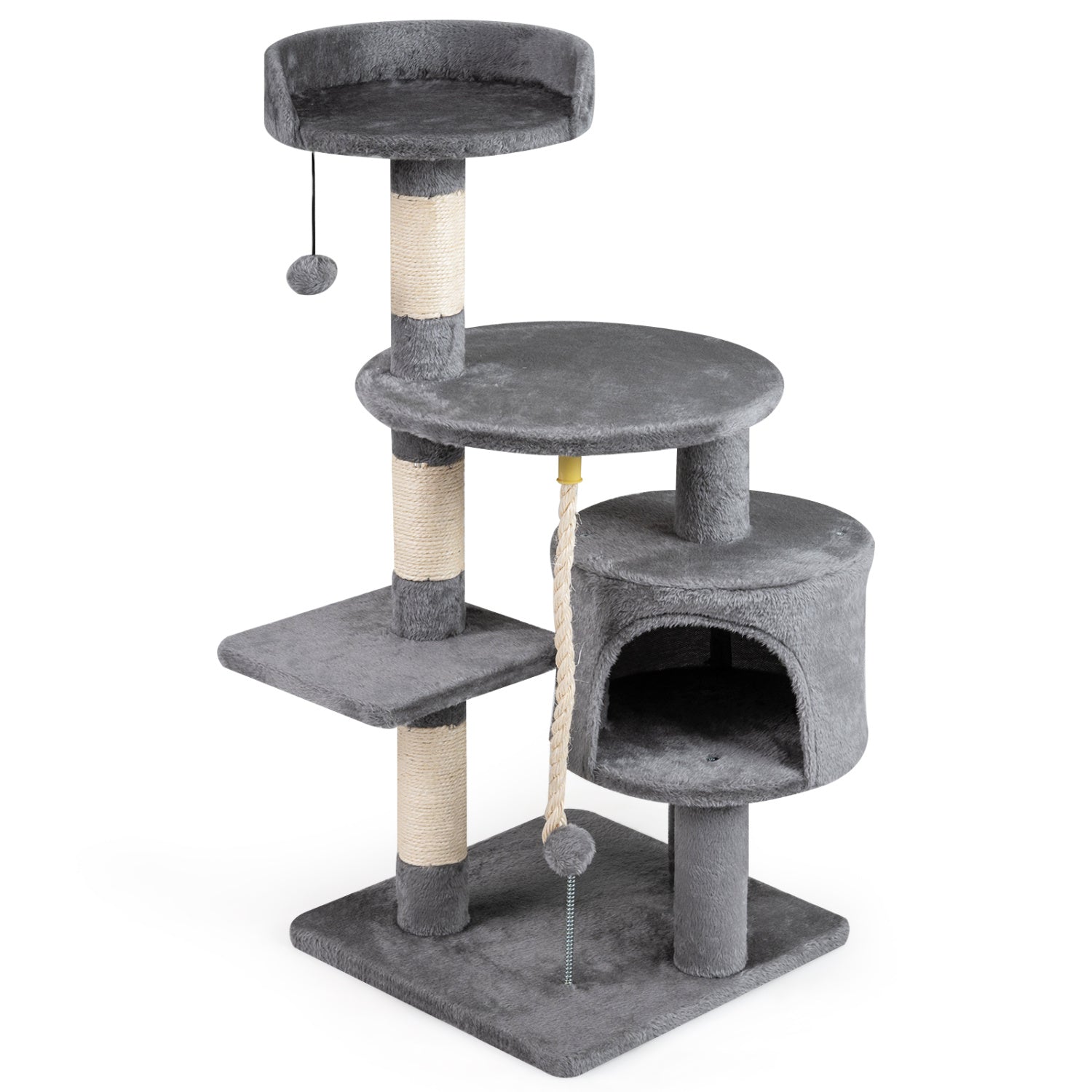 36 Inch Tall Kitten Tower with Condo and Plush Perch-Light Gray