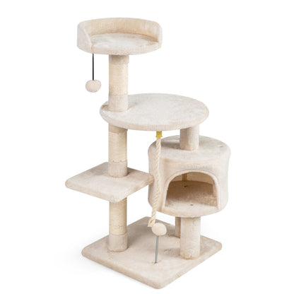 36 Inch Tall Kitten Tower with Condo and Plush Perch-Beige