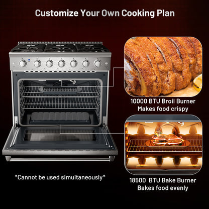36 Inches Freestanding Natural Gas Range with 6 Burners Cooktop