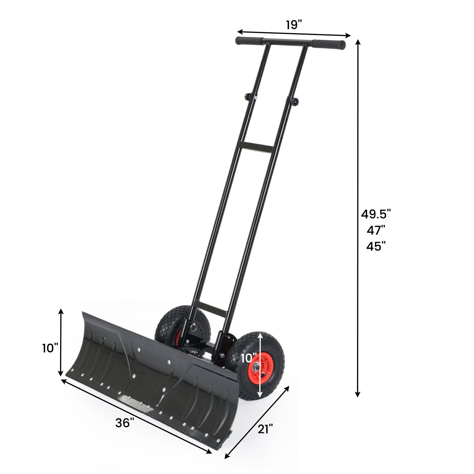 36 Inches Snow Shovel with Wheels and Adjustable Angle-Black