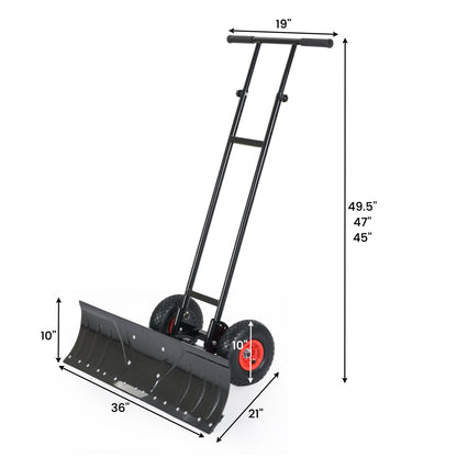 36 Inches Snow Shovel with Wheels and Adjustable Angle-Black