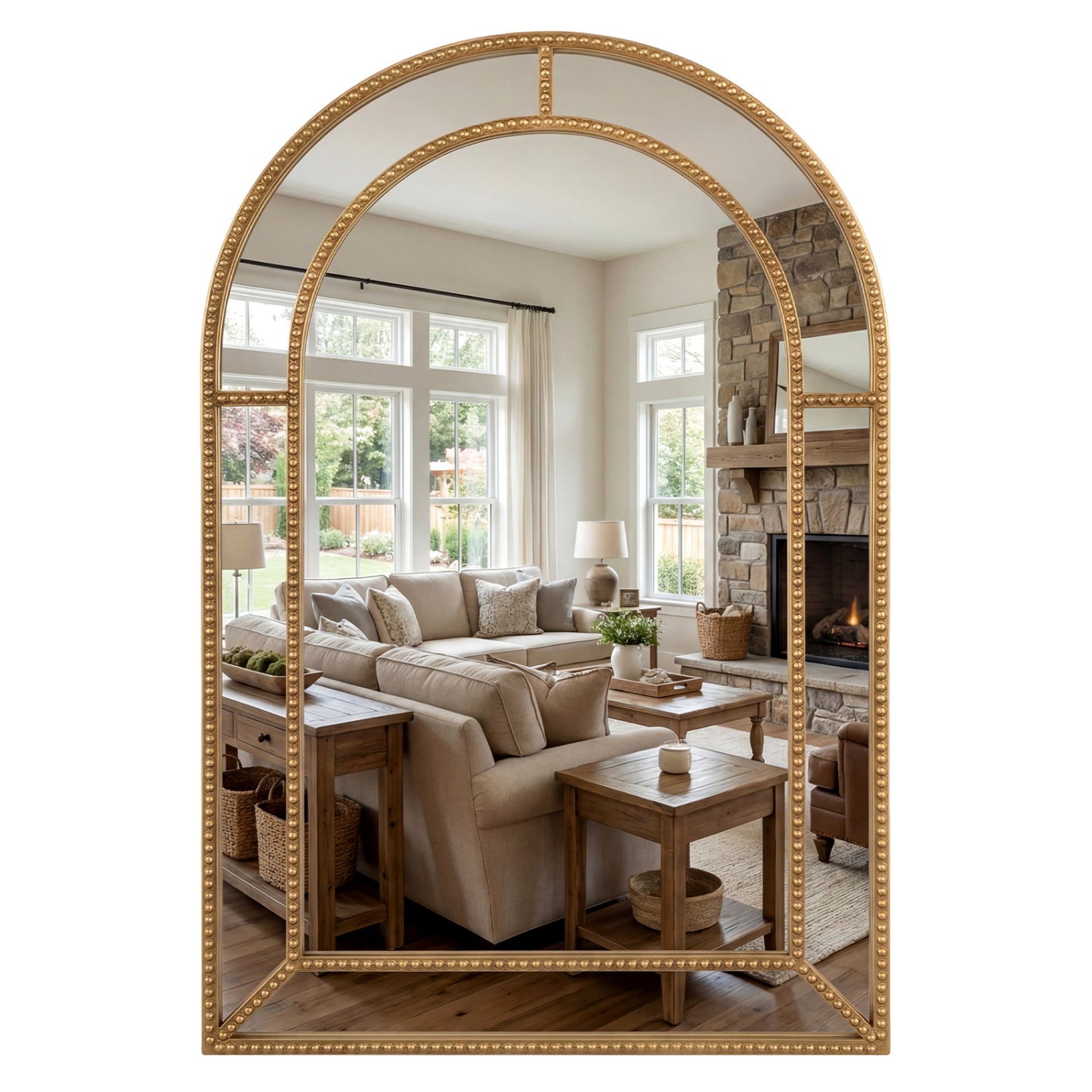 36 x 24 Inch Decorative Mirror with Beaded Frame for Living Room