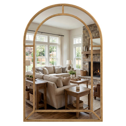 36 x 24 Inch Decorative Mirror with Beaded Frame for Living Room