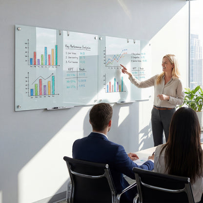 36 x 24 Inches Glass Whiteboard with Eraser and Removable Tray