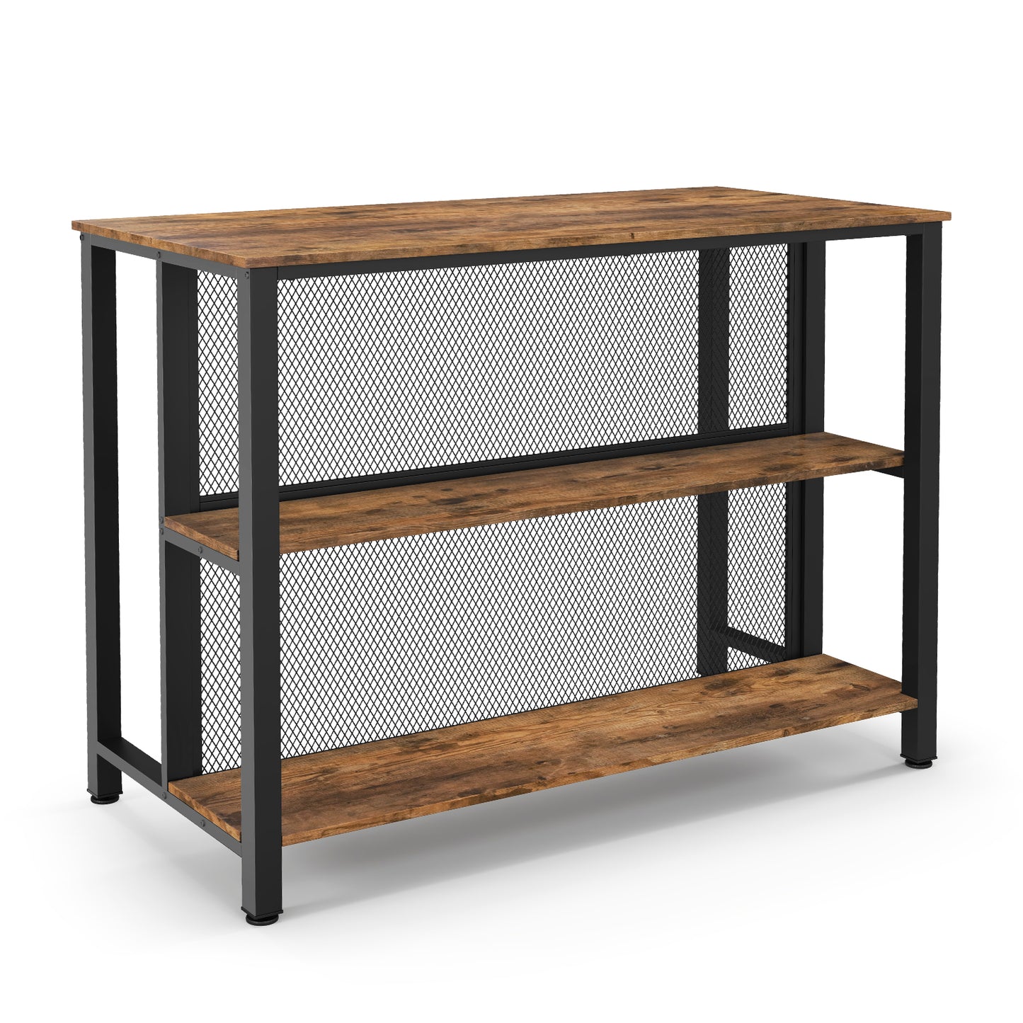 36 Inch 3-Tier Bar Table with Storage Metal Frame Adjustable Foot Pads for Dining Room-Rustic Brown - Rustic Brown