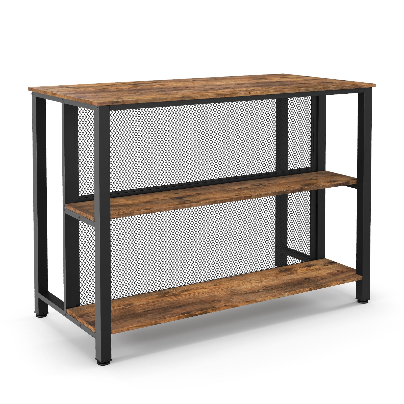 36 Inch 3-Tier Bar Table with Storage Metal Frame Adjustable Foot Pads for Dining Room-Rustic Brown - Rustic Brown