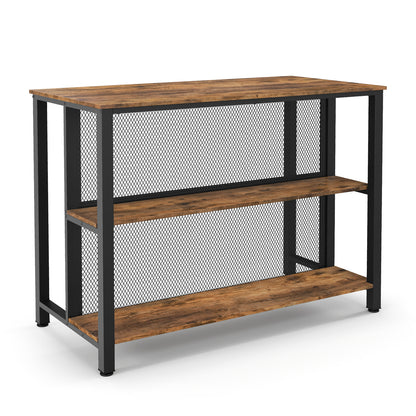 36 Inch 3-Tier Bar Table with Storage Metal Frame Adjustable Foot Pads for Dining Room-Rustic Brown - Rustic Brown