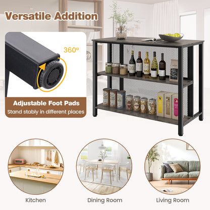 36 Inch 3-Tier Bar Table with Storage Metal Frame Adjustable Foot Pads for Dining Room