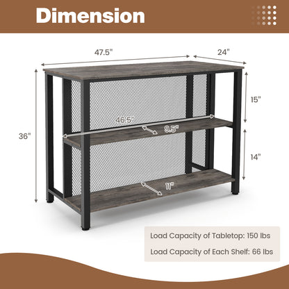 36 Inch 3-Tier Bar Table with Storage Metal Frame Adjustable Foot Pads for Dining Room