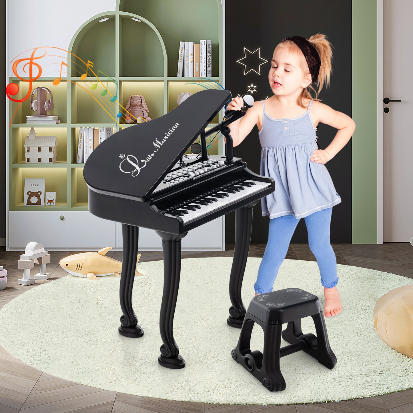 37 Keys Kids Piano Keyboard with Stool and Piano Lid