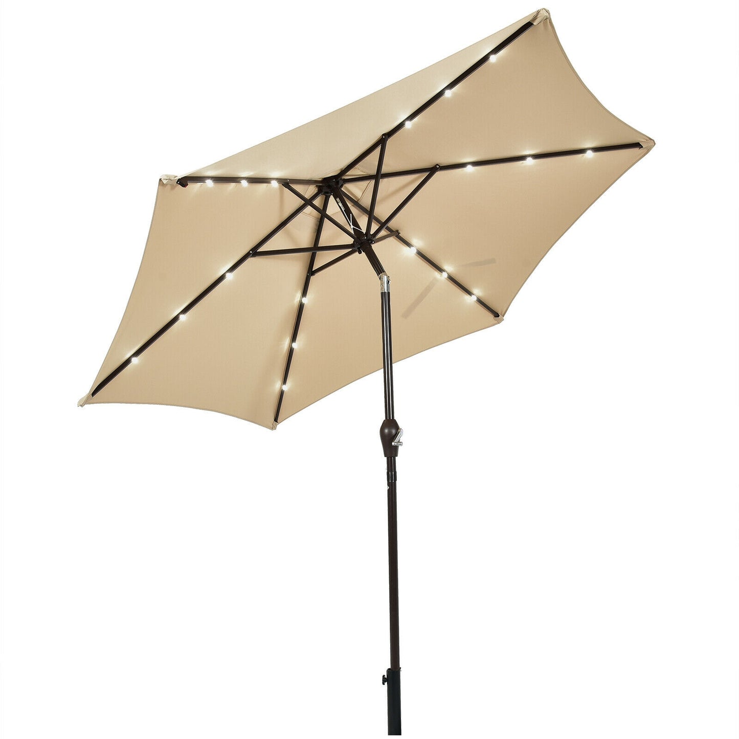 9 Feet Solar LED Lighted Patio Market Umbrella Tilt Adjustment Crank Lift-Orange - Beige