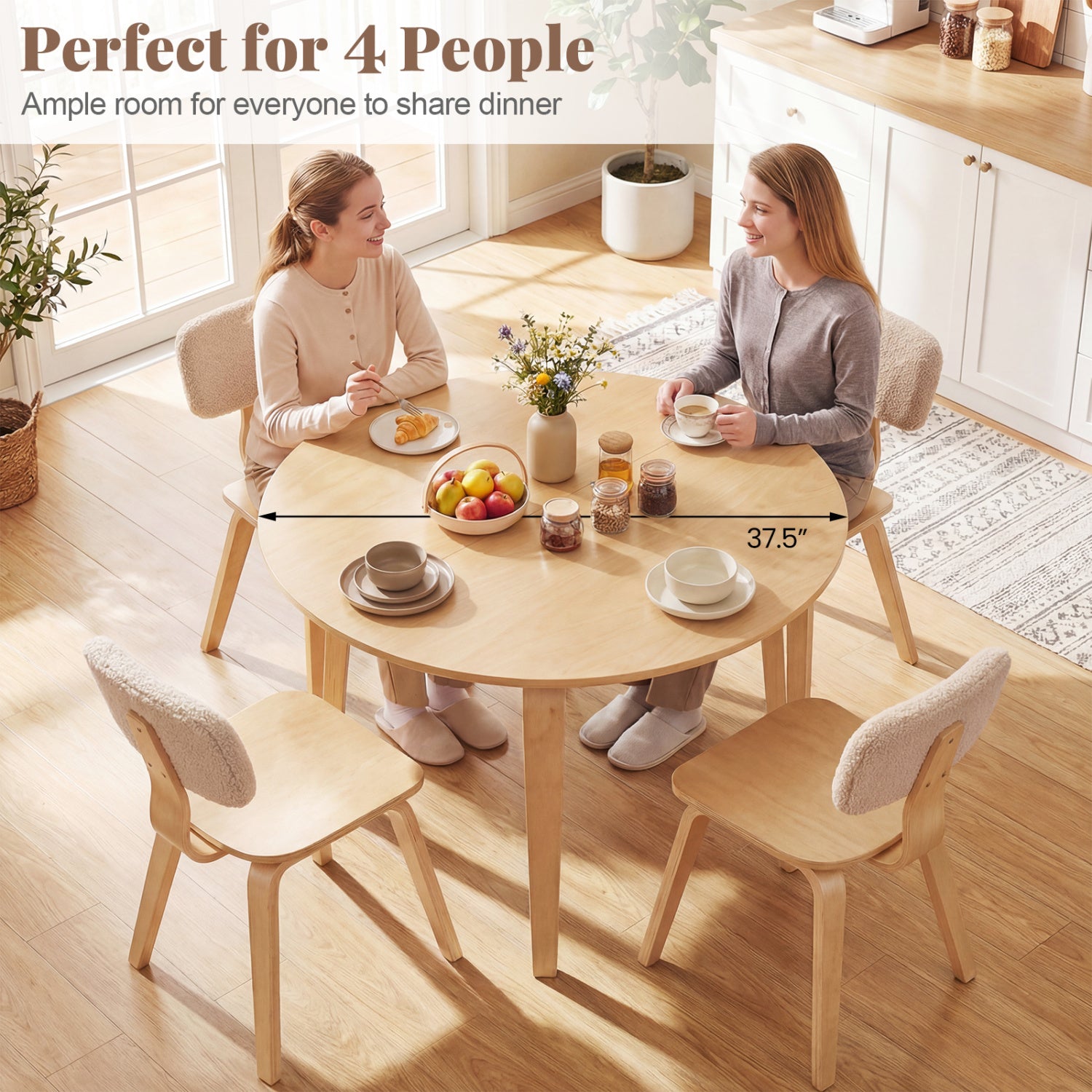 37.5" Round Dining Table with Rubber Wood Legs for Small Space