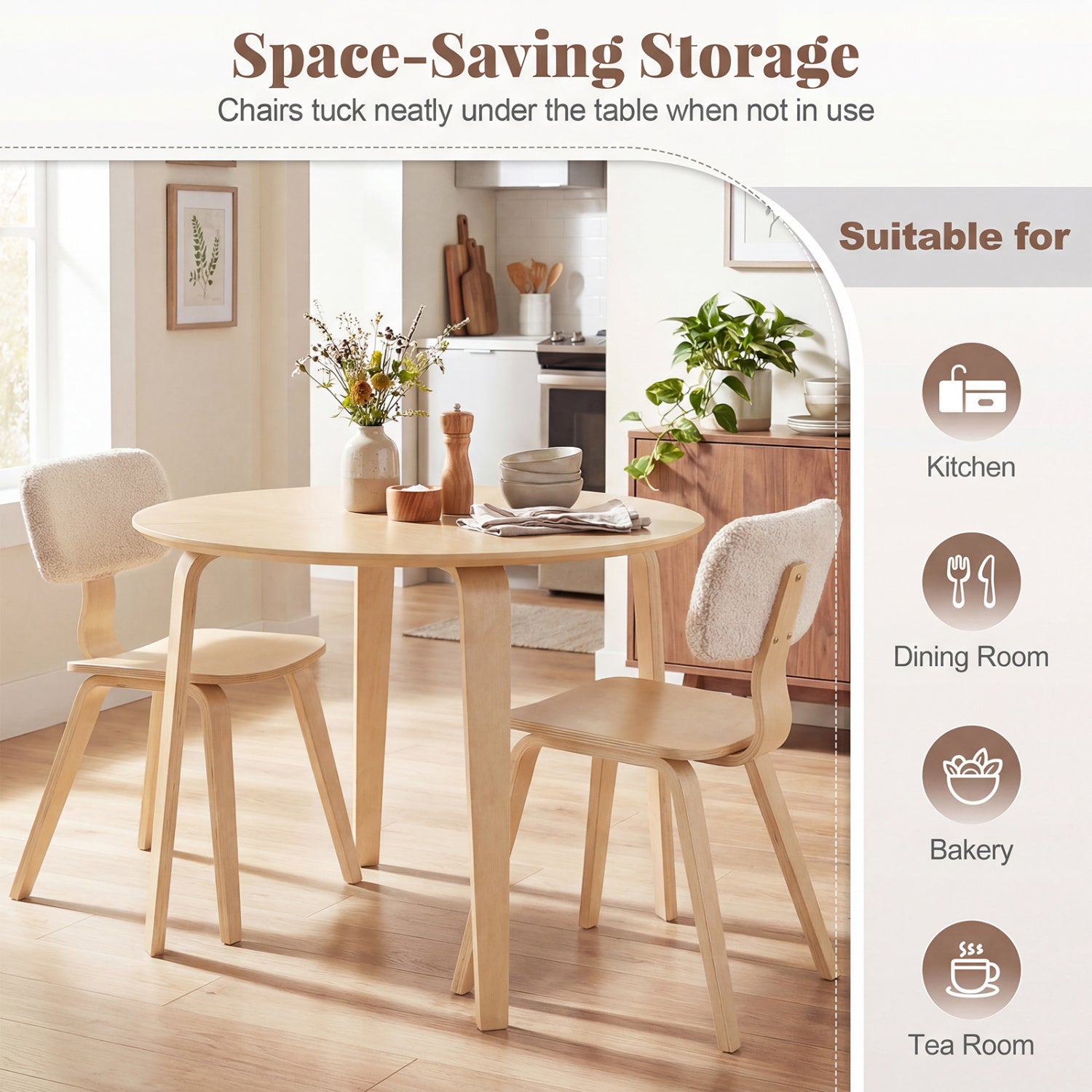 37.5" Round Dining Table with Rubber Wood Legs for Small Space