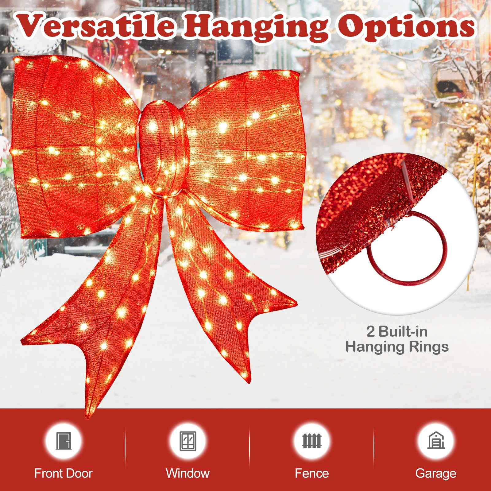 37 Inch Lighted Christmas Bow Decoration with Warm White LED Lights