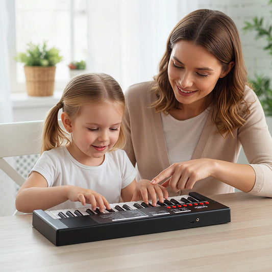 37 Keys Kids Piano Keyboard with 8 Rhythms and Microphone-Black
