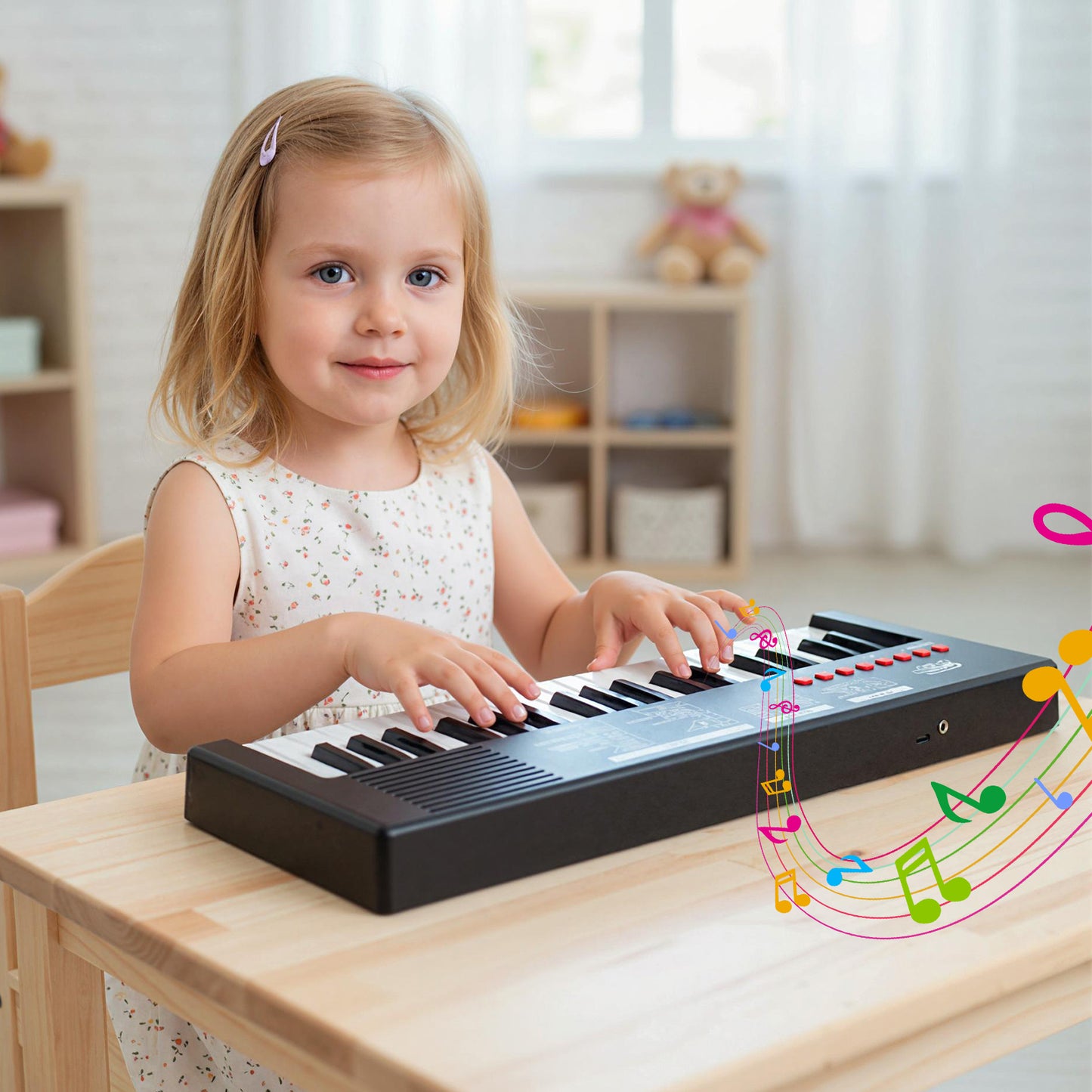 37 Keys Kids Piano Keyboard with 8 Rhythms and Microphone-Black