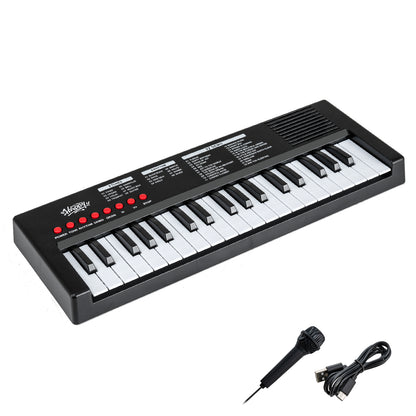37 Keys Kids Piano Keyboard with 8 Rhythms and Microphone-Black