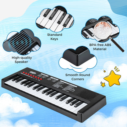 37 Keys Kids Piano Keyboard with 8 Rhythms and Microphone-Black