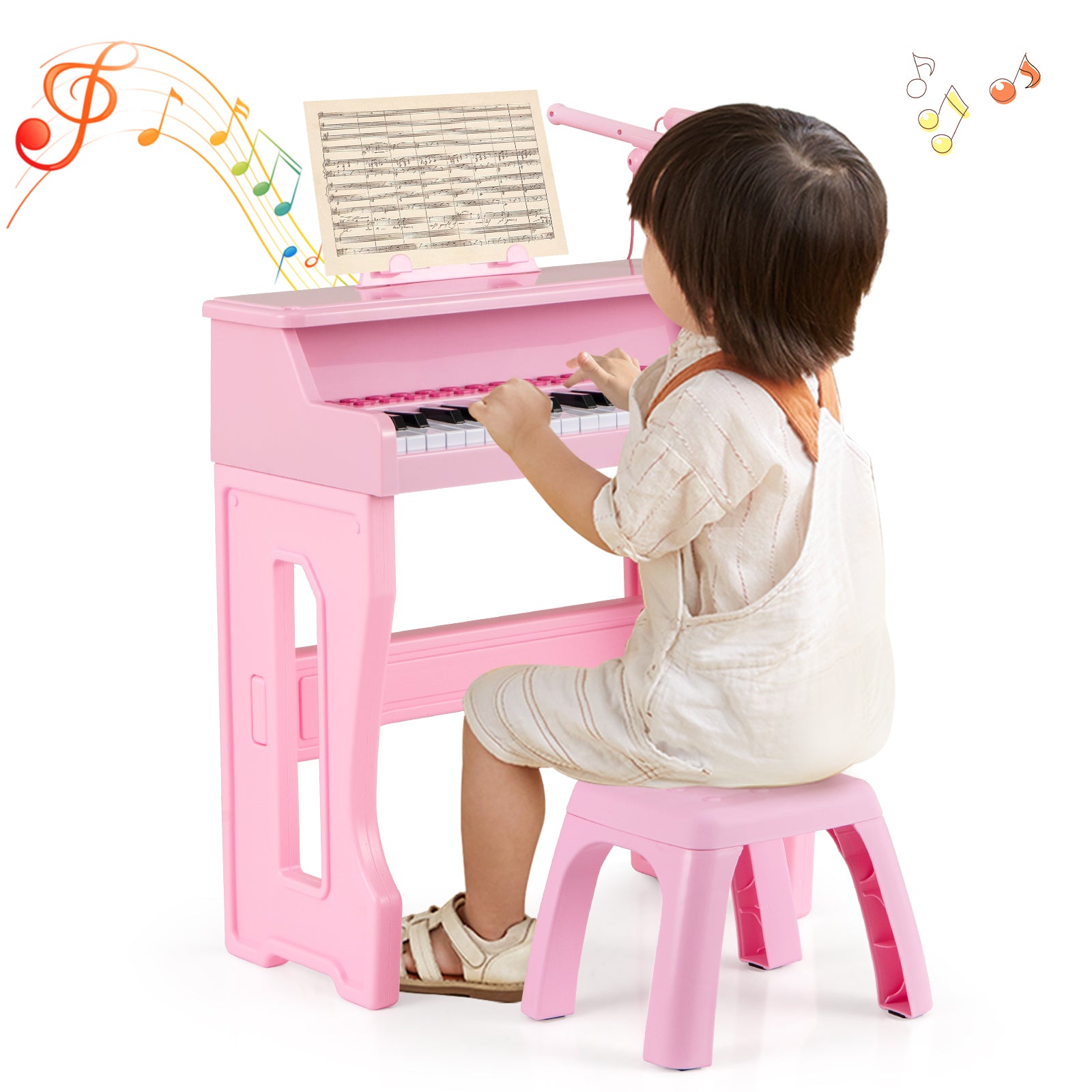 37 Keys Music Piano with Microphone Kids Piano Keyboard with Detachable Music Stand-Pink