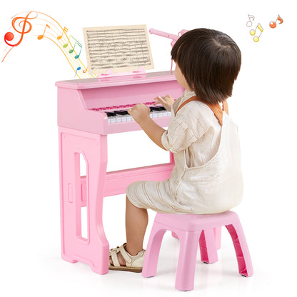 37 Keys Music Piano with Microphone Kids Piano Keyboard with Detachable Music Stand-Pink