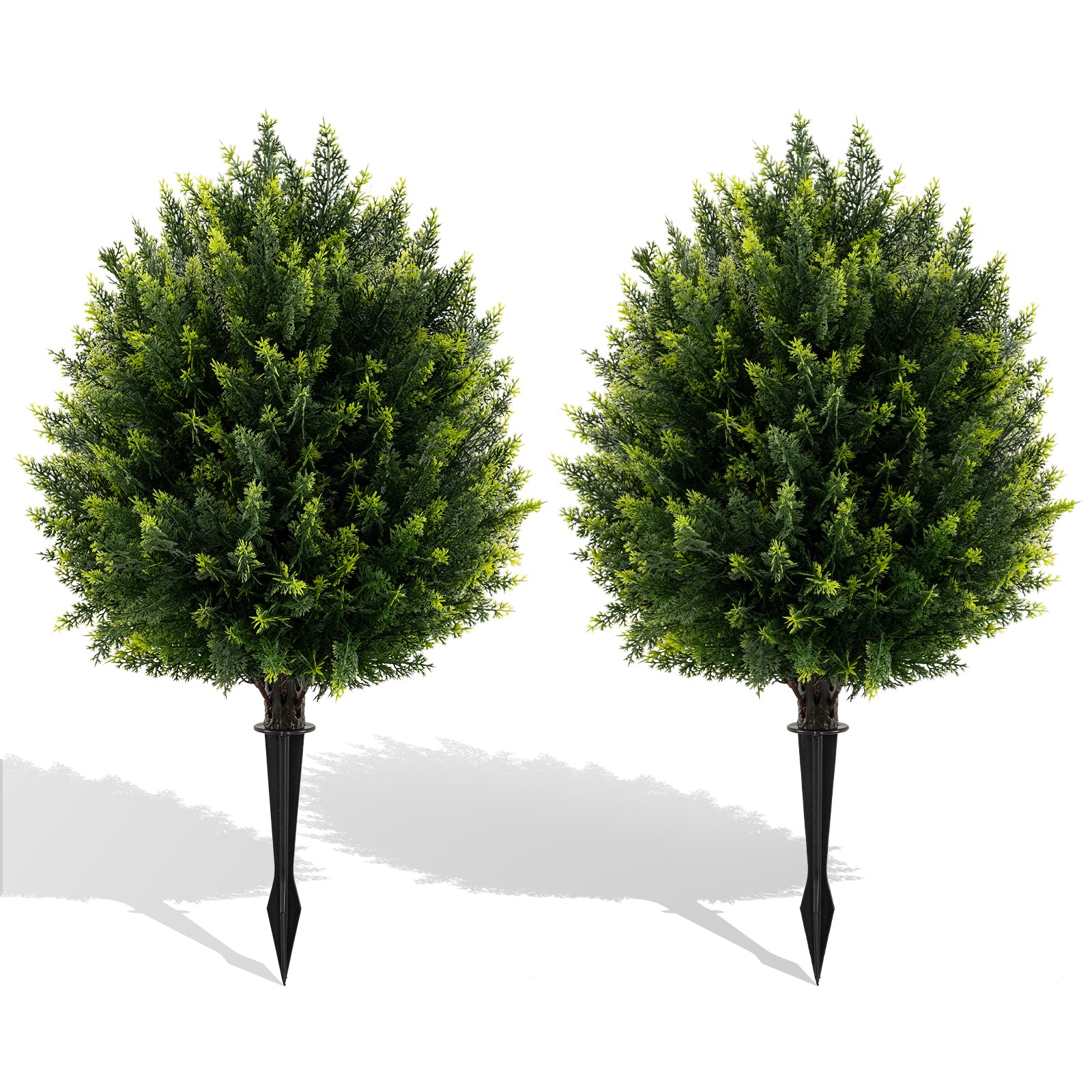 24 Inches Artificial Cypress Topiary Ball Tree Set with Ground Spike-Green