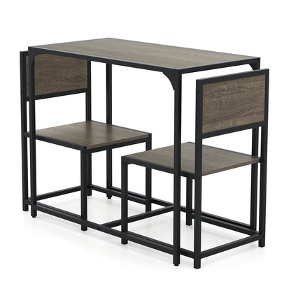 3 Pieces Dining Set Compact Table and 2 Chair with Metal Frame for Small Space-Oak