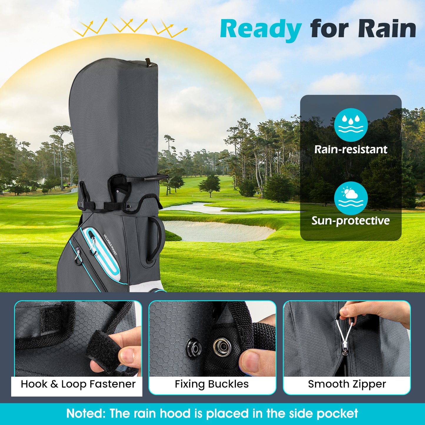 Golf Cart Bag Lightweight Portable Golf Club Organizer Bag-Gray