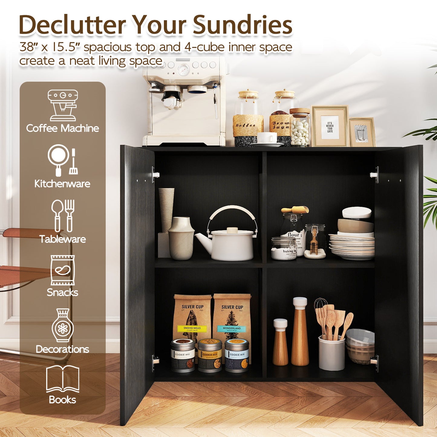 38" Buffet Modern Sideboard Cabinet with Storage-Black