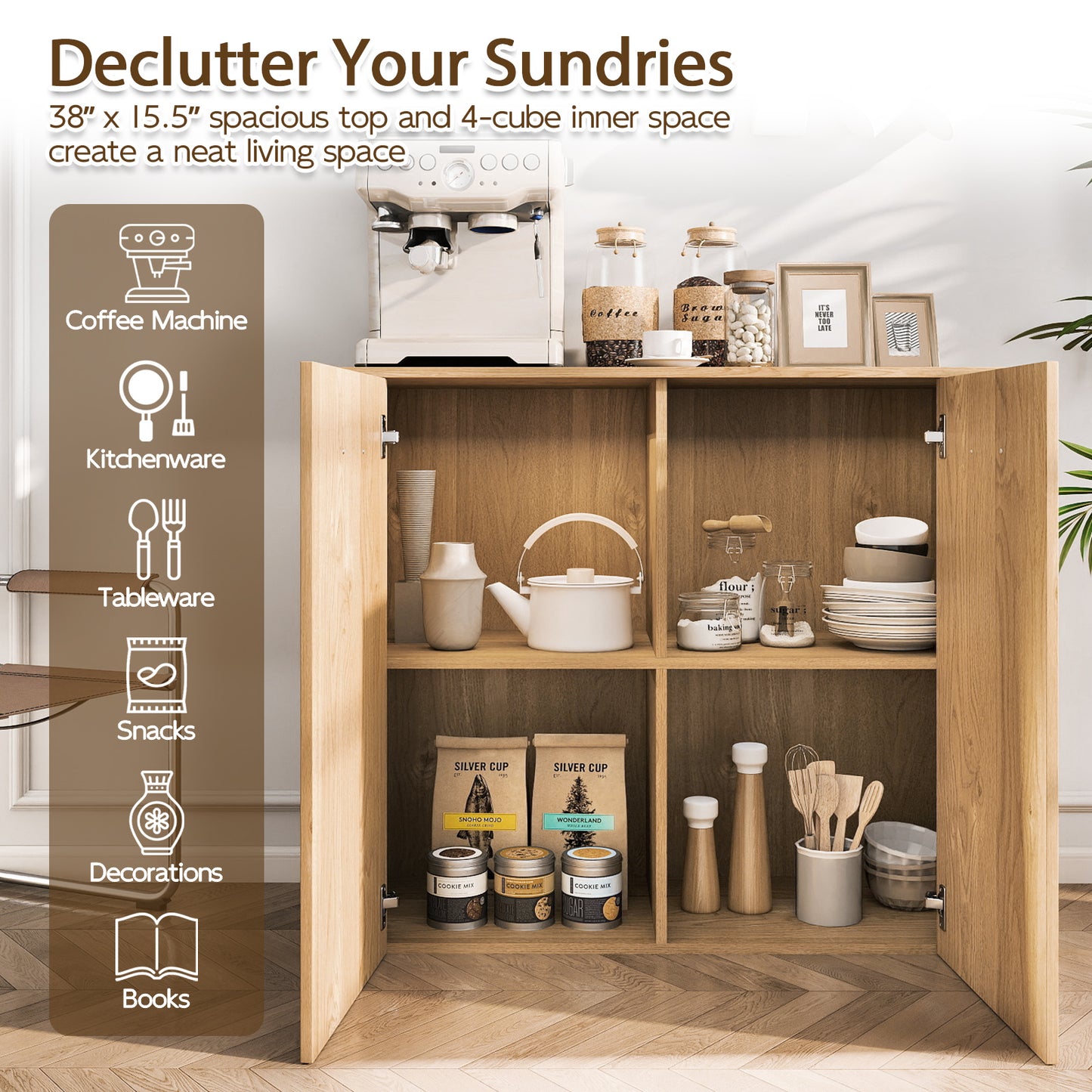38" Buffet Modern Sideboard Cabinet with Storage-Natural