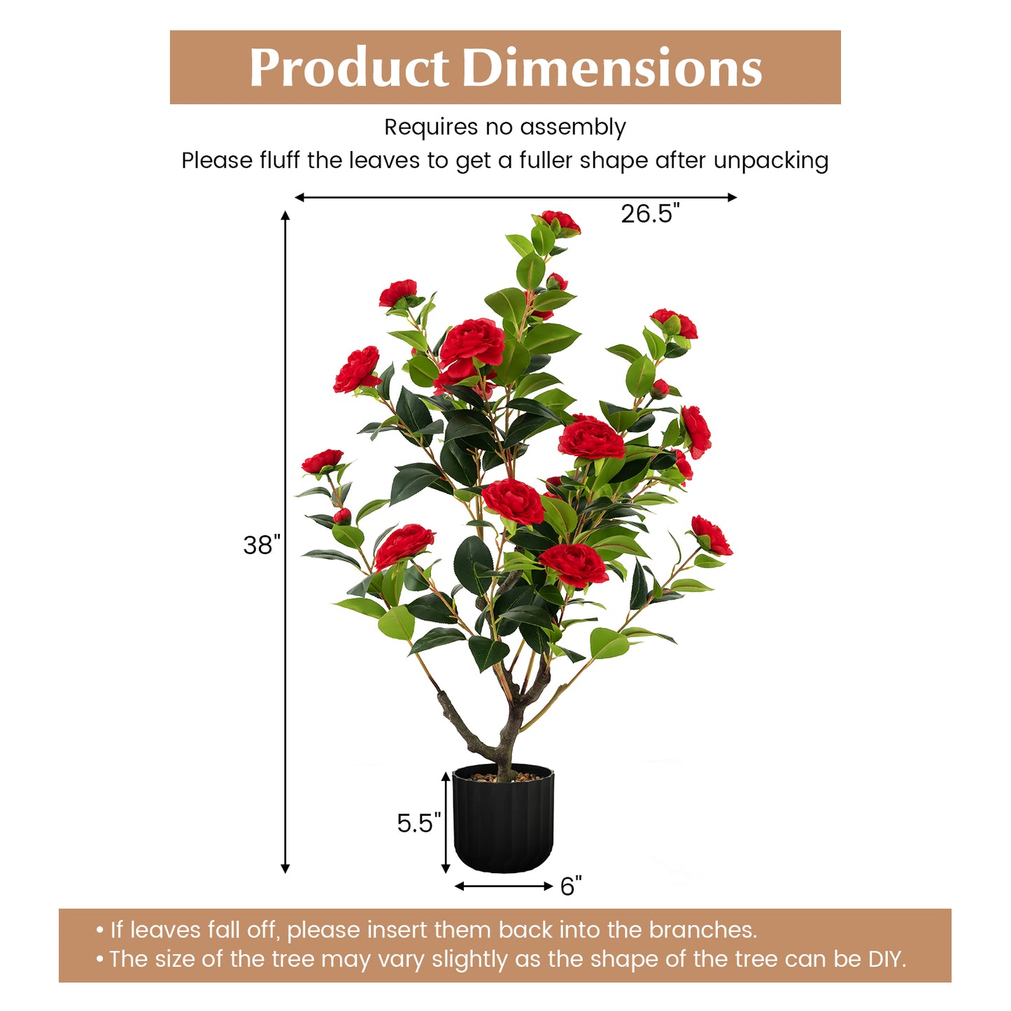 38 Inch Artificial Camellia Tree Faux Flower Plant in Cement Pot 2 Pack