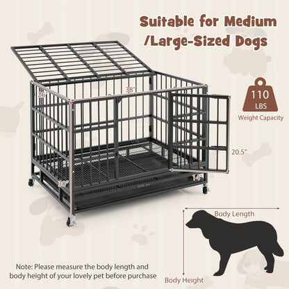 48 Inch Foldable Heavy-Duty Metal Dog Cage with Lockable Rolling Casters and Tray