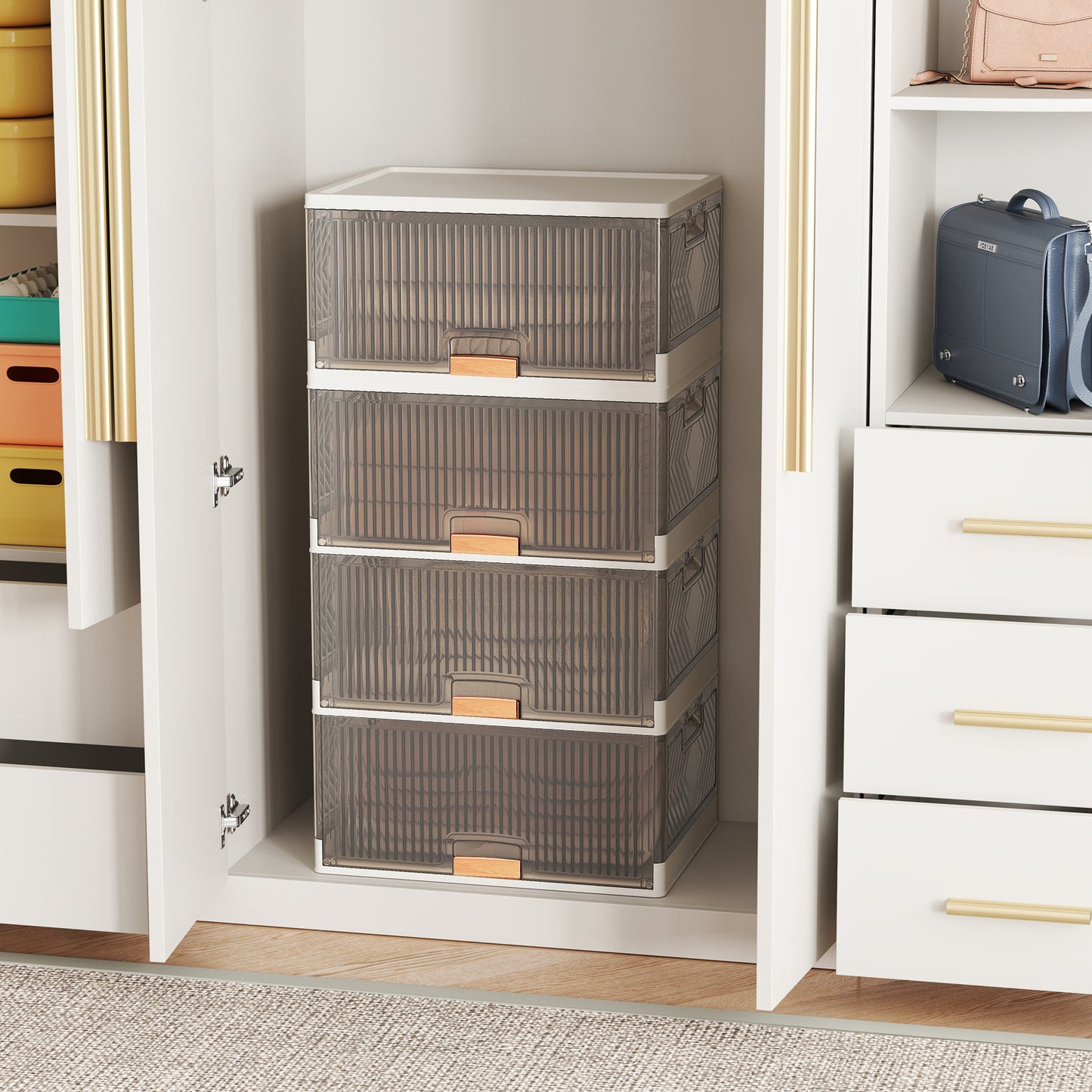 3/4/5/6-Cube Stackable Storage Bins with Detachable Wheels-4 Cube