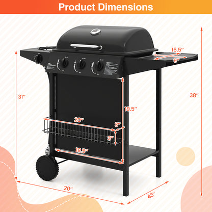 39 000 BTU Outdoor Burner Propane Gas Grill on Wheels-Black