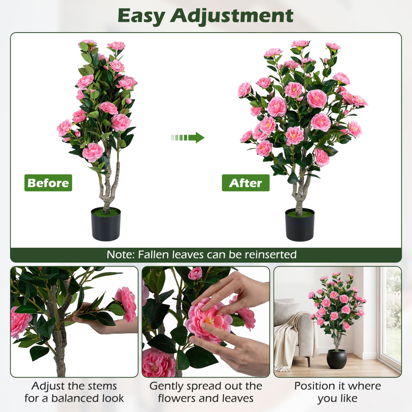 Artificial Camellia Tree 39.5" with Cement Pot