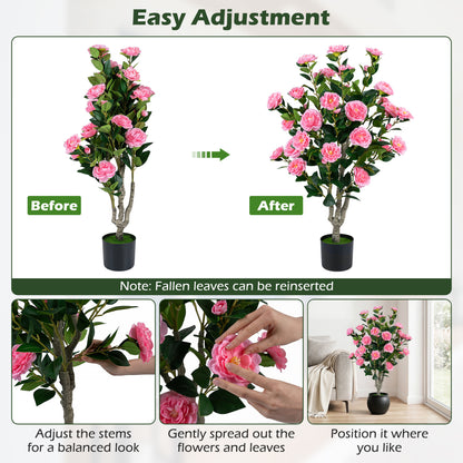 Artificial Camellia Tree 39.5" with Cement Pot