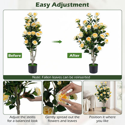 Artificial Camellia Tree 39.5" with Cement Pot