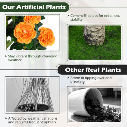 Artificial Camellia Tree 39.5" with Cement Pot