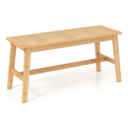 39.5 Inch Bamboo Dining Bench with Handwoven Rattan Seat for Indoor Outdoor-Natural