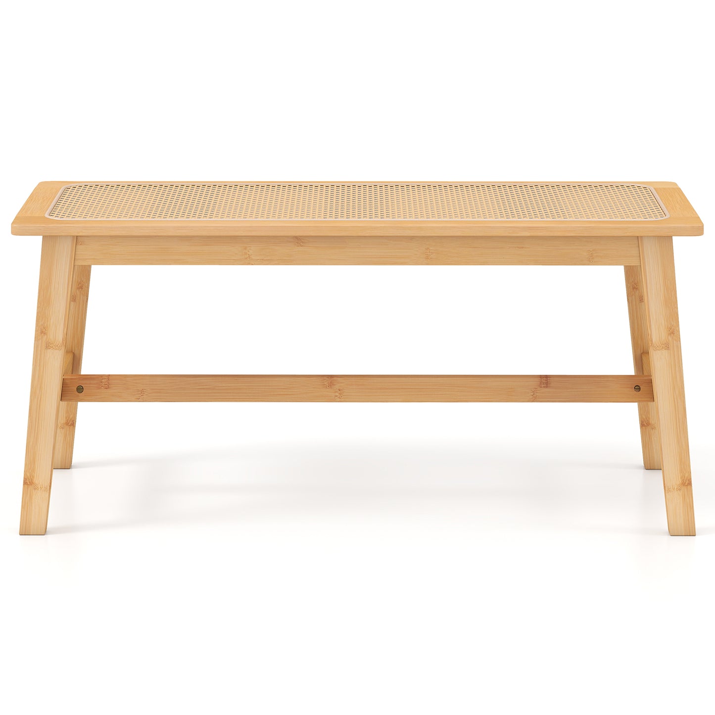 39.5 Inch Bamboo Dining Bench with Handwoven Rattan Seat for Indoor Outdoor-Natural