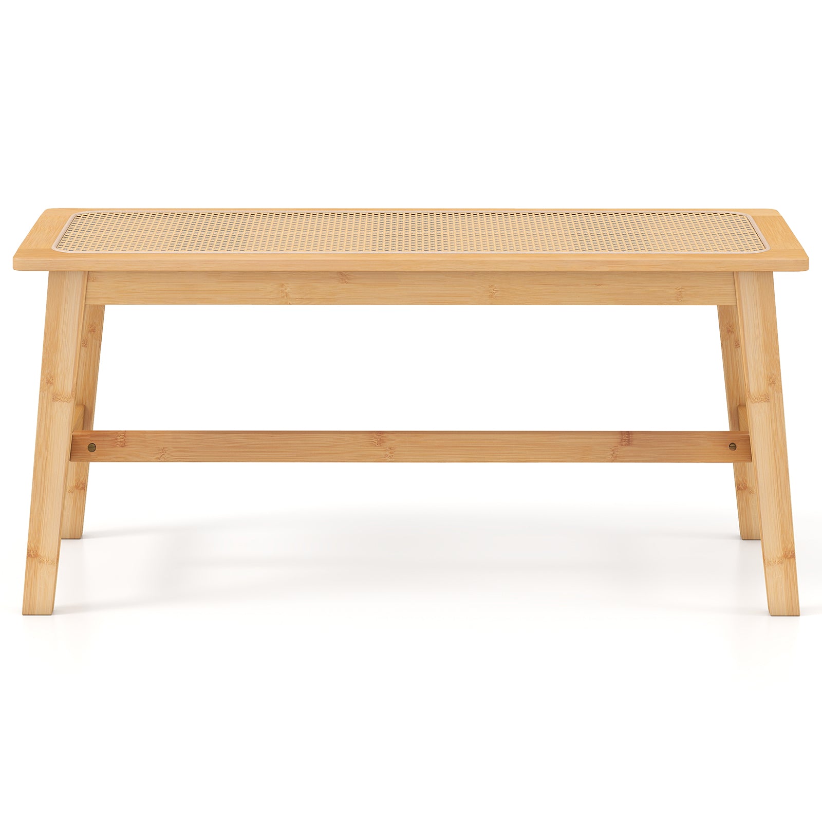 39.5 Inch Bamboo Dining Bench with Handwoven Rattan Seat for Indoor Outdoor-Natural