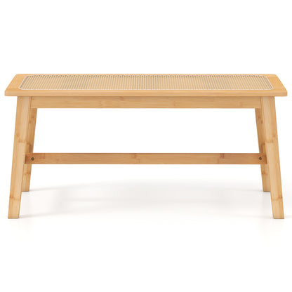 39.5 Inch Bamboo Dining Bench with Handwoven Rattan Seat for Indoor Outdoor-Natural