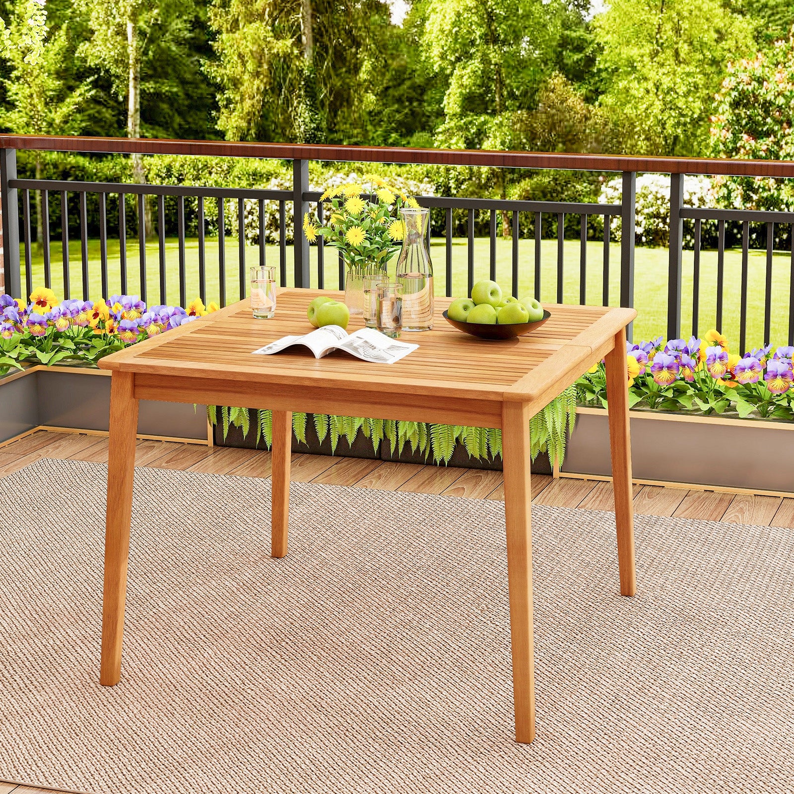 40 Inch Acacia Wood Dining Square Bistro Table with 1.96 Inch Umbrella Hole