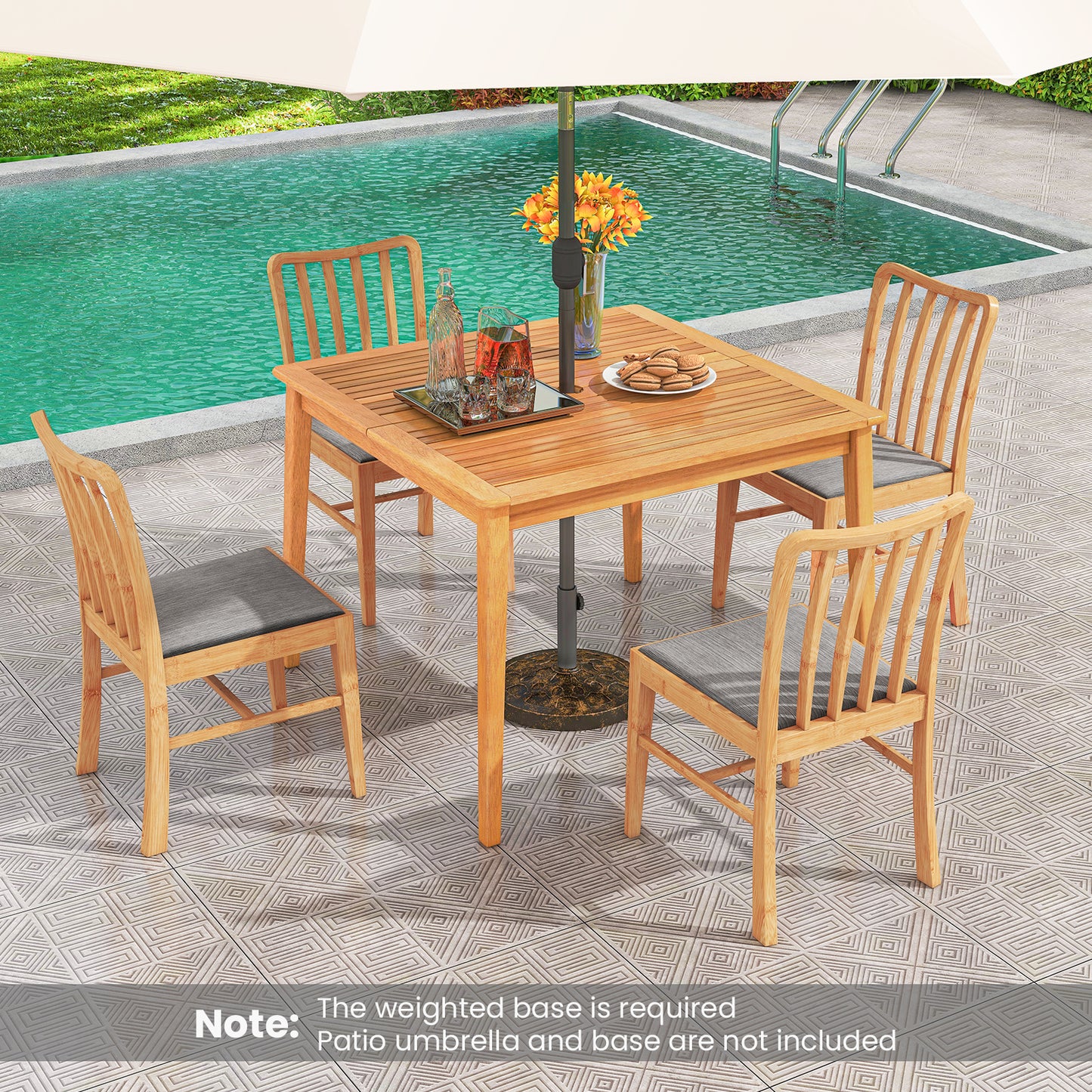 40 Inch Acacia Wood Dining Square Bistro Table with 1.96 Inch Umbrella Hole