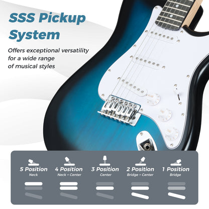 39 Inch Full Size Electric Guitar Beginner Kit with Amplifier for Starter-Blue