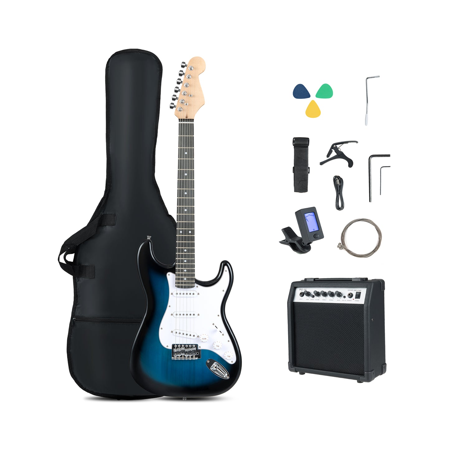 39 Inch Full Size Electric Guitar Beginner Kit with Amplifier for Starter-Blue