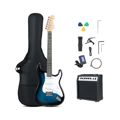 39 Inch Full Size Electric Guitar Beginner Kit with Amplifier for Starter-Blue