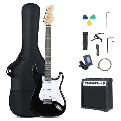 39 Inch Full Size Electric Guitar Beginner Kit with Amplifier for Starter-Black