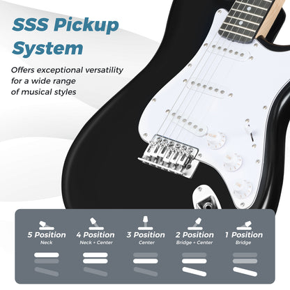 39 Inch Full Size Electric Guitar Beginner Kit with Amplifier for Starter-Black