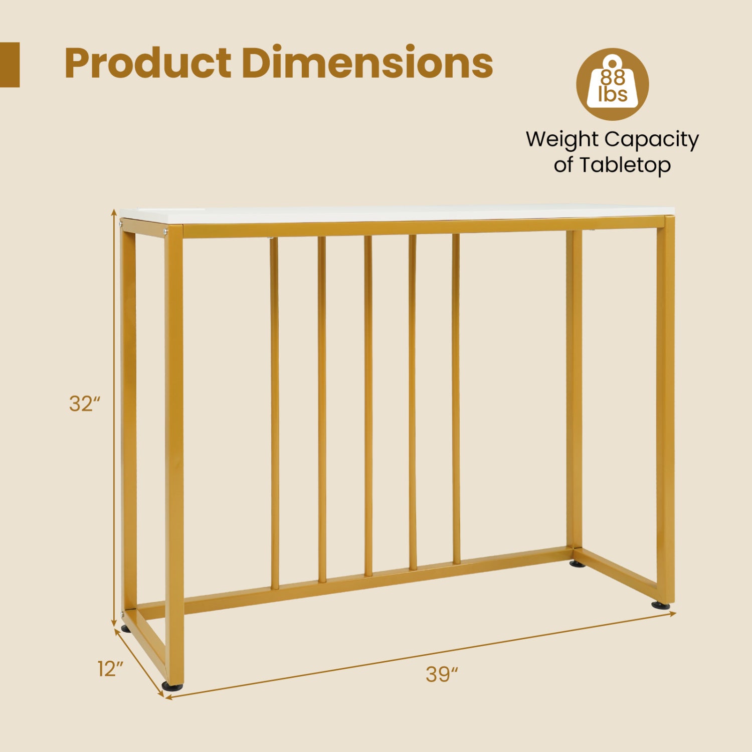 39"Modern Console Table with Built-in Charging Station