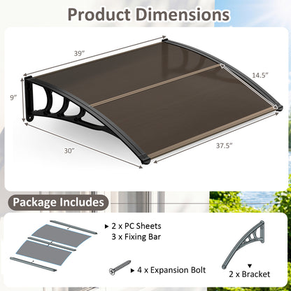 Door Awning 39x30 Inch Polycarbonate Window Canopy